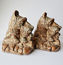 Vintage Scottie Dog Bookends Golden Brown est.mid 1940's Syroco faux wood picture
