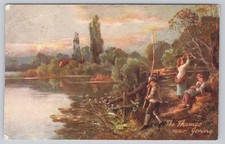 Goring Oxfordshire Thames River Landscape Oilette Antique Postcard picture