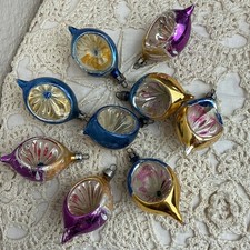 9 Vtg Glass Indent Reflector Christmas Ornaments Poland 2.5” picture