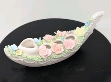 Vtg. Ardalt Gondola Lipstick Holder Porcelain 3D Flowers Spaghetti Trim picture
