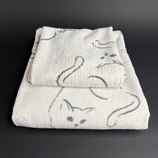 Vtg Playful Kitty Cat Bath & Hand Towel Set Retro 1970s Springs Mills picture