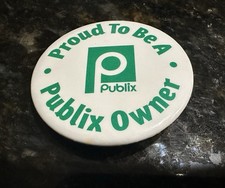 Vintage Proud To Be A Publix Owner Pinback Button Green Logo Employee Service picture