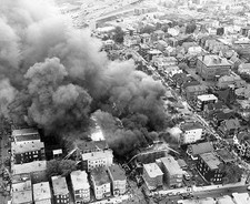 Smoke rises a fire a triple decker apartment Savin Hill Avenu- Boston Old Photo picture