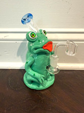 6.75” Premium Glass Water Pipe Green Spotted Frog 14mm picture