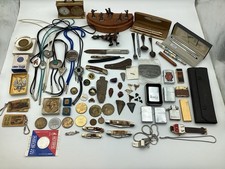 Vintage Junk Drawer Lot Mixed- Zippos Bolo Ties Medals Knives Cross Pens + picture