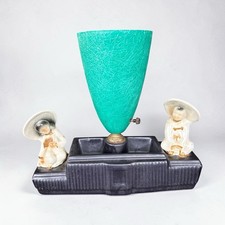 Vintage MCM Green Fiberglass Figural TV Lamp Mid Century Modern Asian Figures picture