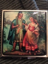 Extremely Rare Fedoskino Hand Painted Signed Russian Lacquer Compact Mirror 2001 picture