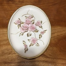 VTG Lefton Japan Pink Rose Porcelain Wall Hanger 3D Roses picture