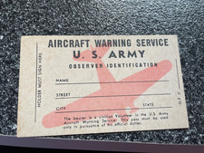 Vintage WW 2 US ARMY AIRCRAFT WARNING SERVICE OBSERVER ID CARDS , UNUSED picture