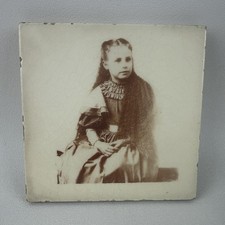Antique Victorian Photo Ceramic Tile Young Girl Sepia Portrait 1870s-1880s 6x6 picture