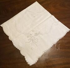 Vintage Cotton Tablecloth Table Topper Needlework Floral 41” X 42” -A20 picture
