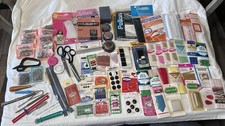 Huge Vtg Sewing Lot Rick Rack, Seam Tape, Buckles, Tailors Chalk, Piping, Pins picture