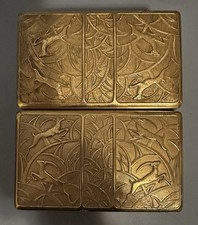 Vintage Elgin American Leaping Gazelle Vanity Jewelry Boxes Pair gold tone USA picture