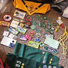 Vintage Boy And Girl Scouts Mixed Lot Patches,Badges Pins Neckerchief 1954-1983 picture