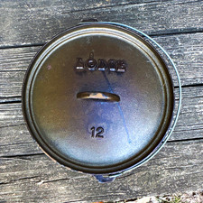 Lodge Cast Iron Outdoor Dutch Oven 12 Inch 6 Qt Flanged Lid Integral Legs picture