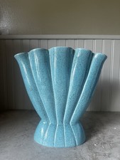 Red Wing 416 Nile Blue Speckle Glaze Gladiolus Scallop Mid Century Vase Vintage picture