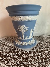 Vintage Wedgwood Blue Jasperware Trumpet Vase 4.75