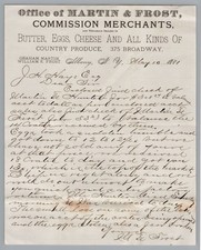 1881 Albany NY Merchant Letter Martin Frost Egg Market Crash, Death, Cargo Theft picture