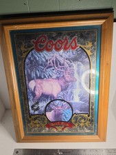 Vintage 1995 Coors Beer Mirror Sign Nature Series No. 5 Bull Elk Susan Shea... picture