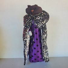 Halloween Black Cat Witch Dracula Soft Doll Figurine Sparkly Cape Silver Sequin  picture
