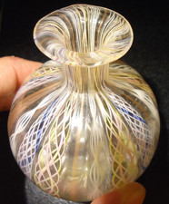 Vtg Murano Latticino Hand Blown Bud Vase Ribbon Swirls Blue Yellow White Venetia picture