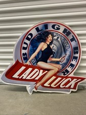 VINTAGE Bud Light Budweiser Lady Luck Beer 36x30 Tin Sign 1991 bar metal tacker picture