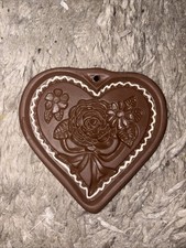 Vintage Cookie Mold Hartstone Stoneware Heart Shape w/ Flowers 5” picture