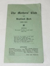 THE MOTHER'S CLUB of Highland Park 1920-1921 Souvenir PROGRAM picture