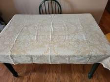 Vintage Lace Tablecloth Flowers & Scrolls Cotton Cream Ivory 72x49