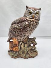 Great Horned Owl Statue UCGC Ceramic Rare Detailed Intense Gaze On Stump Vintage picture