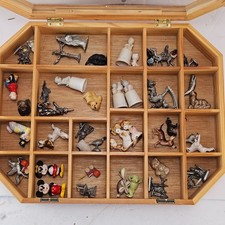 Vintage Miniature Figurines Lot 40+ in Wooden Glass Display Case picture