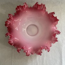 VICTORIAN PEACH BLOW ART GLASS HAND BLOWN RUFFLED RIM Brides Bowl picture