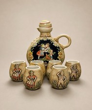 Ceramarte Brazil Ceramic Decanter 6 Cup Set Vintage Folk Art Barware Floral picture