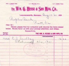U.S. Wm. G. HESSE & SON MFG. CO. Leavenworth, Kansas 1901 Paid Invoice Ref 48905 picture