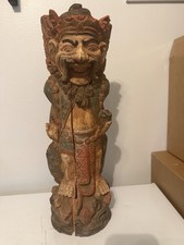 Vintage Hand Carved Balinese Indonesian Guardian Wood Statue 19.5” AS IS picture