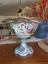 Chinese Rose Medallion Porcelain Pedestal Compote Bowl 12