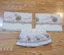 Vintage Set of 3 Kitchen Curtains Goose Geese Flowers Ribbon Granny Cottage Farm picture