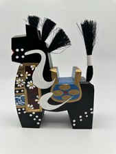 Vtg Hachinohe Yawata-Uma Black Horse Hand-painted Wooden Japanese Folk Art 7” picture