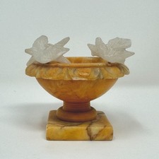 Mid-Century Italian Butterscotch Alabaster Pedestal Bird Bath Tazza 4 Birds picture