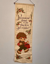 Vintage 1970s Springbok Hallmark Christmas Burlap Wall Hanging Banner Drummer picture