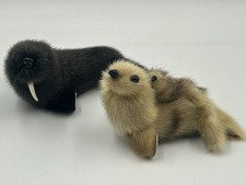 Vintage West Germany Arctic Seal Fur Figurines Lot of 3 Walrus Seals Real Fur picture