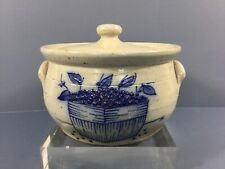 Vtg Salmon Falls Blueberry Basket 2qt Stoneware Bean Pot /crock w Handles & Lid picture