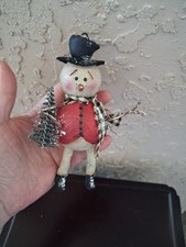 Handmade  Spun Cotton  Snowman Winter  Ornament OOAK  Folk Art  Vintage Style picture