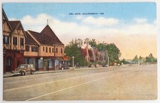 Del Mar, CA - California Vintage Street Scene Woody Wagon Highway 101 Postcard picture