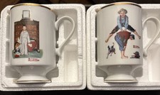 2 Norman Rockwell 1981 Vintage Porcelain Mugs - Danbury Mint - Perfect Condition picture