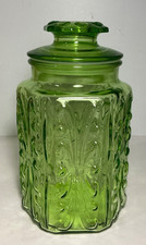 Vintage L.E. Smith Imperial Glass Atterbury Scroll Green Glass Canister 9 in. picture