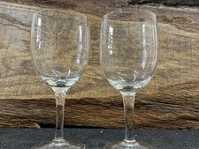 2 Vintage Susquehanna Six Point Star Etched Wine Goblets Pair - MCM Clear Stem picture