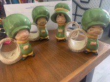 4 Vintage 70’s Dutch Boy And Girl Napkin Rings Holders Baskets Ceramic picture