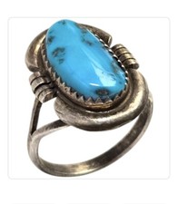breathtaking Vintage Navajo Ithaca Peak Turquoise Sterling Silver Ringsz7.75 picture