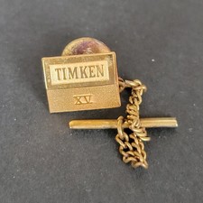 Vintage Timken Bearing Employee Service 15 YRS Tie Tack w/Clutch Chain Goldtone picture